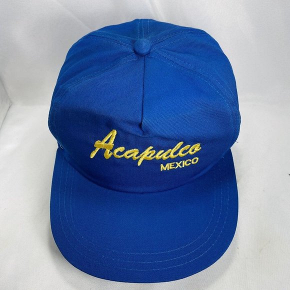 Gorras Garbar Bor Acapulco Mexico Ajustable Snap Back Retro Blue w Gold Writing - Picture 5 of 11